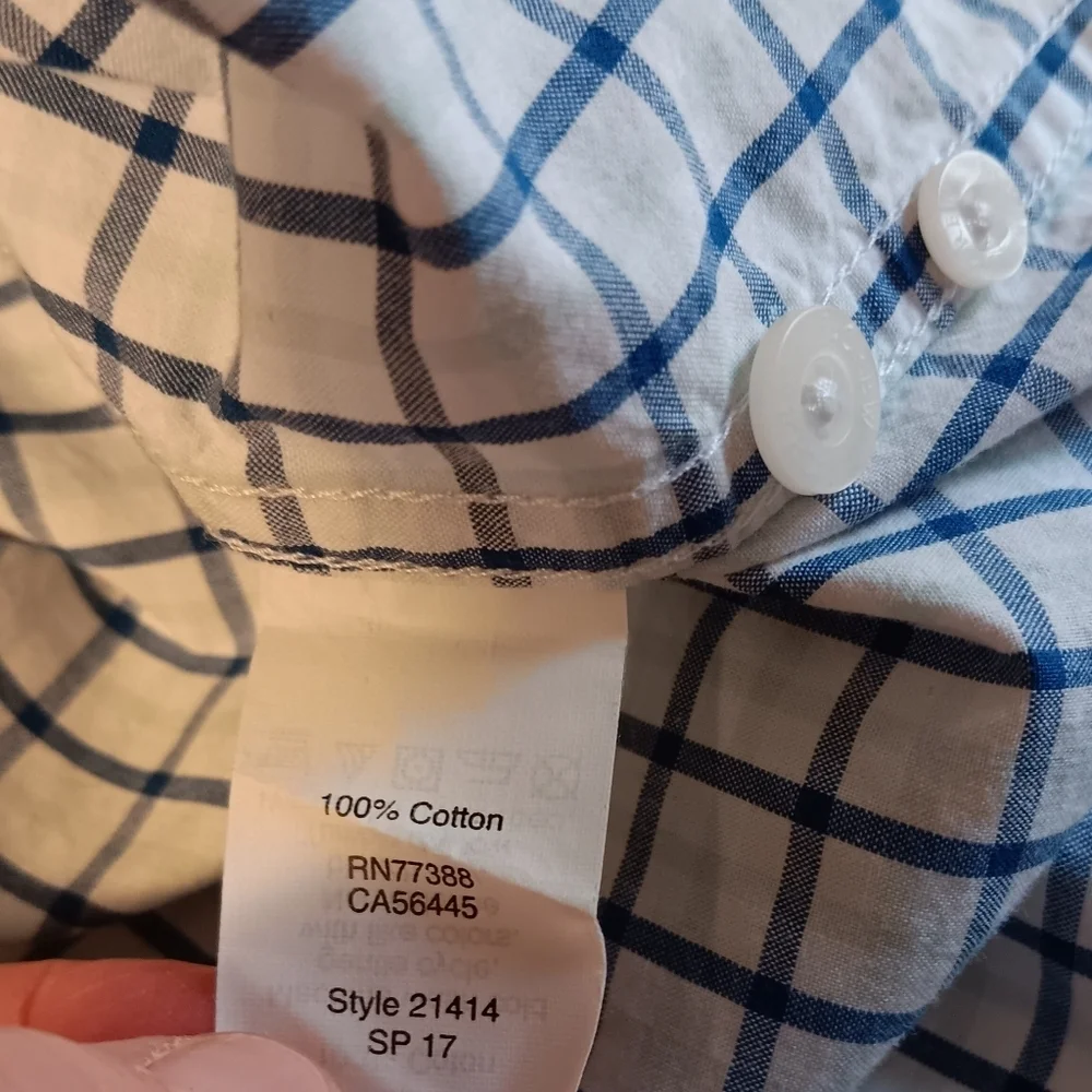 J Crew Classic Blue & White Checkered 100% Cotton Slim-Fit Button Front Shirt